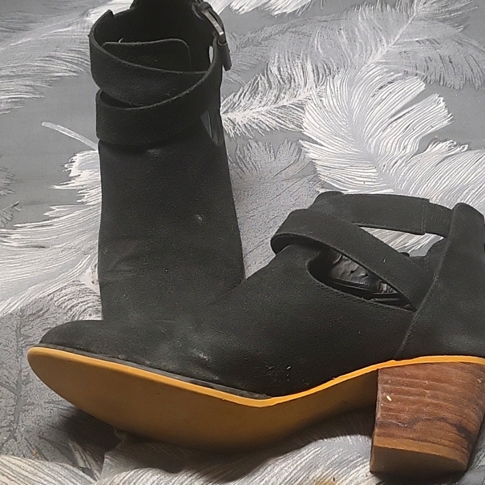 Women’s Black Suede Ankle Boot with Wood Block Heel